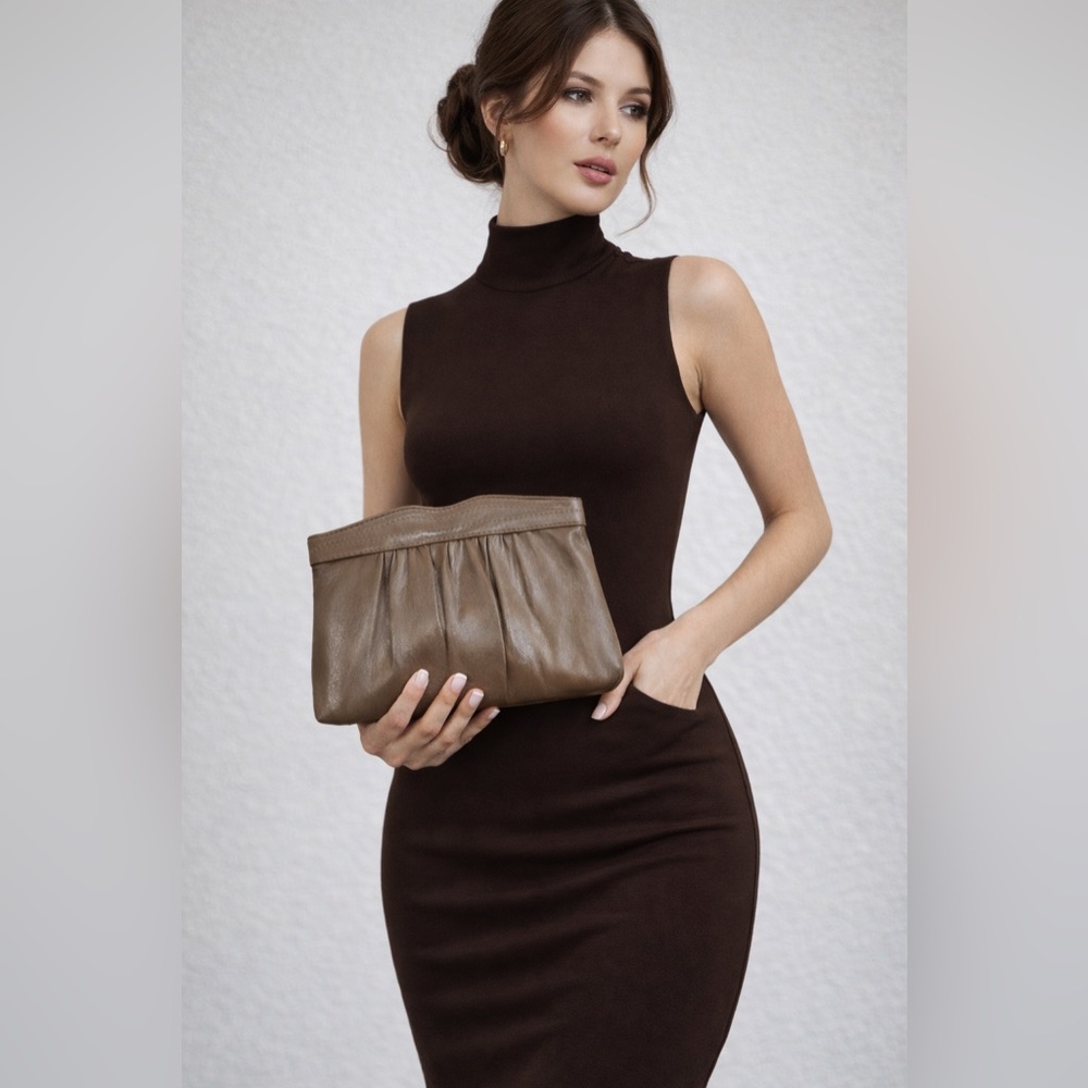 Vintage Ande Elegant Brown Leather Clutch
